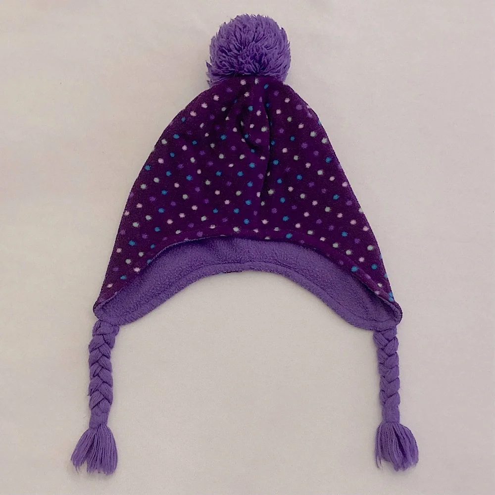 Target Winter Hat Ear Flap Pom Pom Hat Purple Blue White Polka Dots